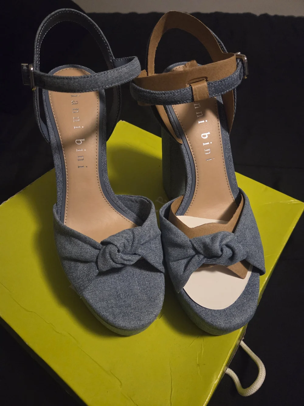 Gianni Bini Blue Denim Platform Block Heel Sandals